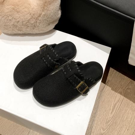 X-32843# 加绒保暖毛毛鞋女款外穿新款秋冬厚底包头半拖鞋一脚蹬勃肯鞋 鞋子批发女鞋批发货源