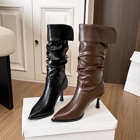 X-32848# 秋季新款尖头细跟高跟气质显瘦法式时尚性感美绝网红女短靴 鞋子批发女鞋批发货源