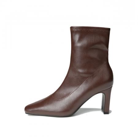 X-32851# 小众轻奢秋冬手工跨境外贸复古女鞋女靴软皮复古桃粗跟方头弹 鞋子批发女鞋批发货源