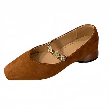 X-32866# 绿色鞋子鞋子女新款爆款秋冬麂皮方头金币链条丝绒玛丽珍女鞋 鞋子批发女鞋批发货源