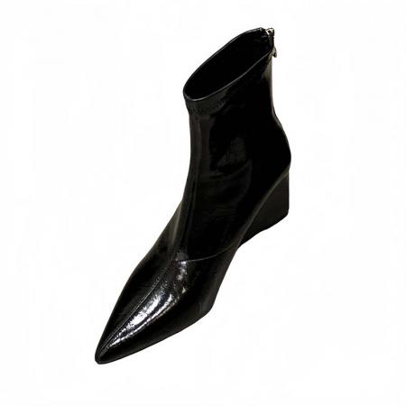 X-32871# 坡跟高跟短靴新款秋冬尖头弹力瘦瘦靴子黑色复古百搭马丁靴女 鞋子批发女鞋批发货源