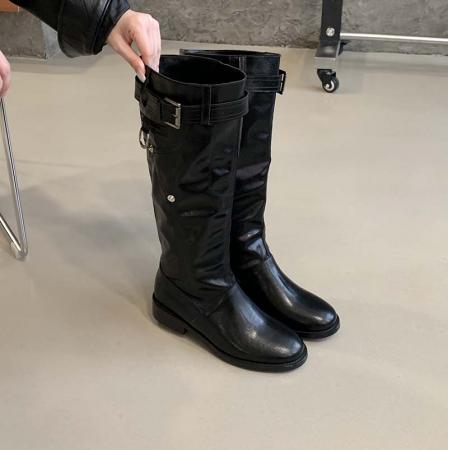 X-32874# 羊皮版绒面不过膝长靴女新款粗跟圆头堆堆靴褶皱百搭高筒靴 鞋子批发女鞋批发货源