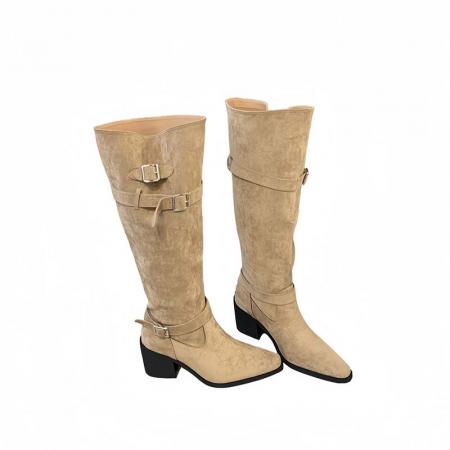 X-32875# 过膝长靴女粗跟长筒靴秋冬季大腿围靴子法式高跟褶皱堆堆靴 鞋子批发女鞋批发货源