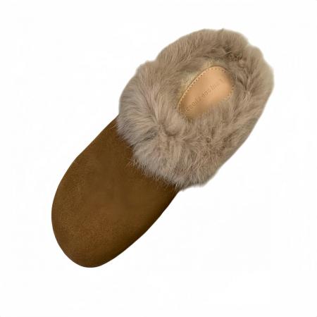 X-32884# 真皮版秋冬复古磨砂皮厚底外穿包头毛毛鞋兔毛加绒保暖半拖鞋 鞋子批发女鞋批发货源