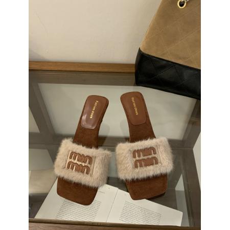 X-32896# 水貂毛小众外穿秋冬新款毛毛拖鞋女增高仙女风棉拖鞋 鞋子批发女鞋批发货源