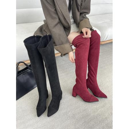 X-32898# 新款靴子女秋季高筒靴高跟冬季尖头过膝长靴弹力靴长筒靴显瘦 鞋子批发女鞋批发货源