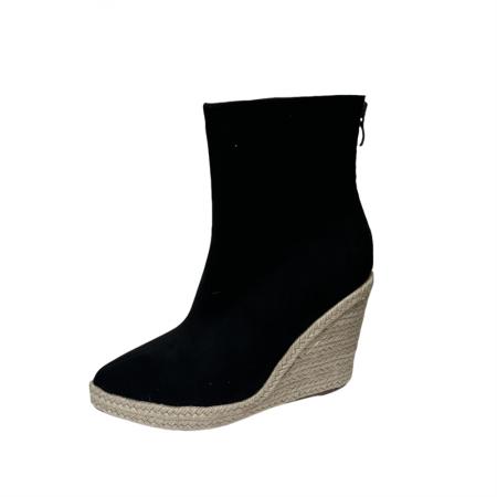 X-32904# 短靴子磨砂皮冬季新款侧拉链坡跟马丁靴时尚高跟草编女鞋 鞋子批发女鞋批发货源