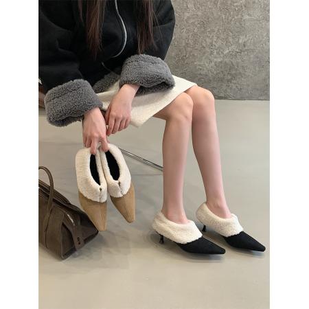 X-32906# 款细跟方头毛毛单鞋35-40码 鞋子批发女鞋批发货源