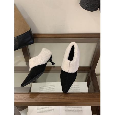 X-32906# 款细跟方头毛毛单鞋35-40码 鞋子批发女鞋批发货源