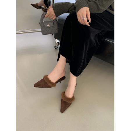 X-32911# 细跟包头毛毛拖35-39码 鞋子批发女鞋批发货源