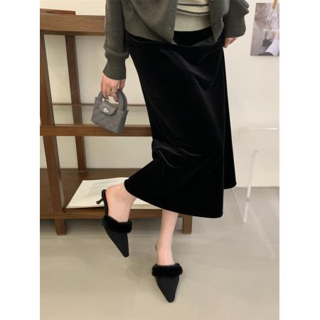 X-32911# 细跟包头毛毛拖35-39码 鞋子批发女鞋批发货源