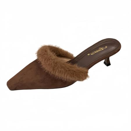 X-32911# 细跟包头毛毛拖35-39码 鞋子批发女鞋批发货源