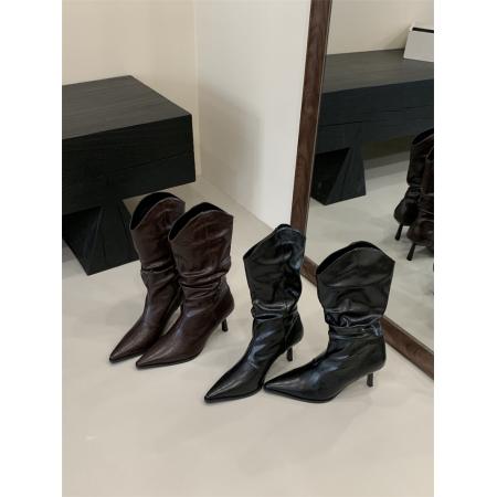 X-32923# 细跟高跟女靴子尖头超纤皮面35-40码 鞋子批发女鞋批发货源