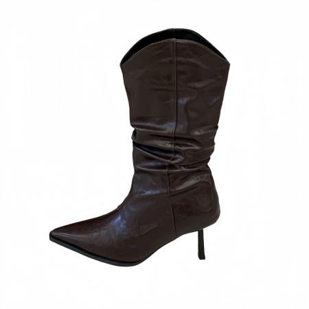 X-32923# 细跟高跟女靴子尖头超纤皮面35-40码 鞋子批发女鞋批发货源