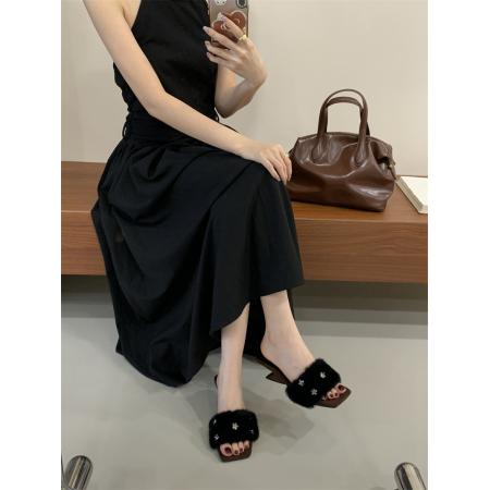 X-32924# 毛毛拖高跟坡跟条凉拖35-40码 鞋子批发女鞋批发货源