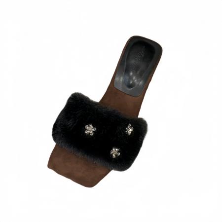 X-32924# 毛毛拖高跟坡跟条凉拖35-40码 鞋子批发女鞋批发货源