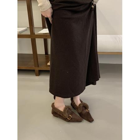 X-32927# 新款冬季时尚气质尖头粗跟加绒保暖外穿毛毛鞋女 鞋子批发女鞋批发货源