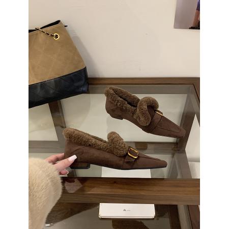 X-32927# 新款冬季时尚气质尖头粗跟加绒保暖外穿毛毛鞋女 鞋子批发女鞋批发货源