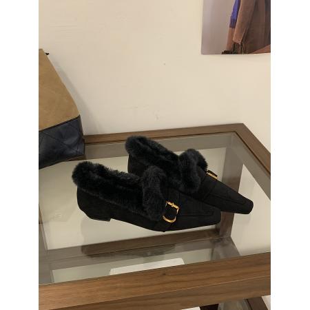 X-32927# 新款冬季时尚气质尖头粗跟加绒保暖外穿毛毛鞋女 鞋子批发女鞋批发货源