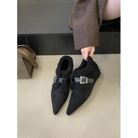 X-32928# 新款冬季内增高绒面尖头皮带扣坡跟加绒毛毛鞋女 鞋子批发女鞋批发货源