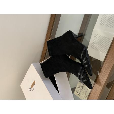 X-32929# 新款秋冬绒面尖头细跟中跟短靴女高跟时装靴百搭瘦瘦靴 鞋子批发女鞋批发货源