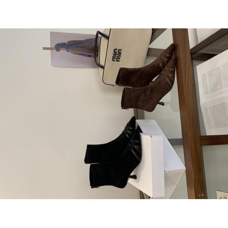 X-32929# 新款秋冬绒面尖头细跟中跟短靴女高跟时装靴百搭瘦瘦靴 鞋子批发女鞋批发货源