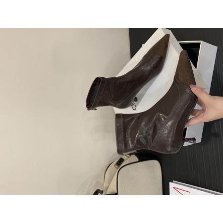 X-32933# 新款秋冬新绒面短靴时尚简约款细跟中跟气质百搭拼接瘦瘦靴 鞋子批发女鞋批发货源