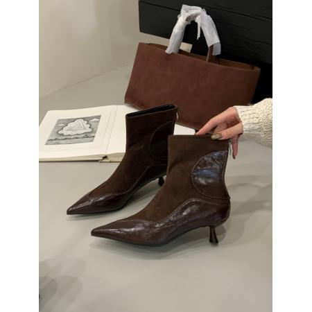 X-32935# 新款秋冬新绒面短靴时尚简约款细跟中跟气质百搭瘦瘦靴 鞋子批发女鞋批发货源