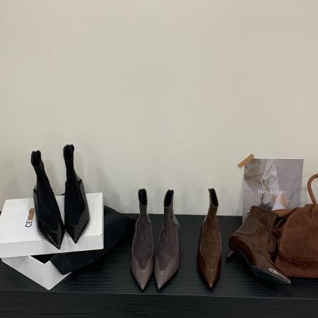 X-32935# 新款秋冬新绒面短靴时尚简约款细跟中跟气质百搭瘦瘦靴 鞋子批发女鞋批发货源