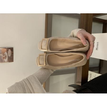 X-32945# 新款韩版方扣绒料方头低跟单鞋酒红色 鞋子批发女鞋批发货源