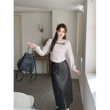 FA47131# 设计感印花长袖T恤女秋新款正肩显瘦短款独特上衣  服裝批發女裝批發服飾貨源