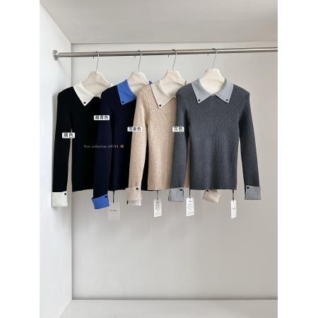 FA47132# 冬灰色假两件针织衫内搭修身小众设计感巨好看的长袖上衣  服裝批發女裝批發服飾貨源