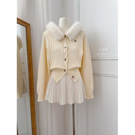 FA47134# 乌蘑蓬松保暖毛毛领连帽开衫休闲百搭立体绞花收腰显瘦毛衣  服裝批發女裝批發服飾貨源