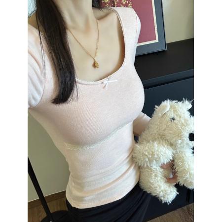 FA47140# 带胸垫秋冬V领内搭打底衫女保暖长袖修身上衣  服裝批發女裝批發服飾貨源