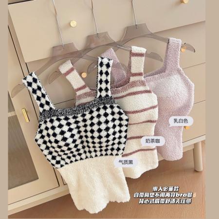FA47141# 冬季羊绒带胸垫保暖吊带背心免穿文胸一体加绒加厚内衣女  服裝批發女裝批發服飾貨源