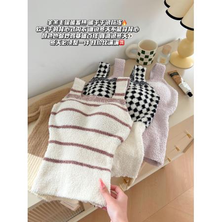 FA47141# 冬季羊绒带胸垫保暖吊带背心免穿文胸一体加绒加厚内衣女  服裝批發女裝批發服飾貨源