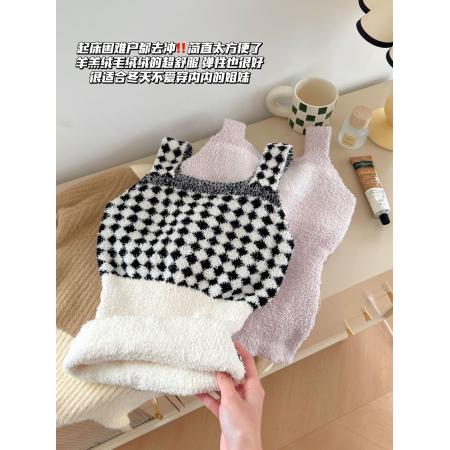 FA47141# 冬季羊绒带胸垫保暖吊带背心免穿文胸一体加绒加厚内衣女  服裝批發女裝批發服飾貨源