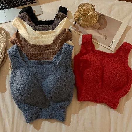 FA47142# 背心毛绒保暖免穿文胸带胸垫一体内衣加绒加厚上衣  服裝批發女裝批發服飾貨源