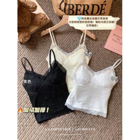 FA47143# 蕾丝吊带女内搭加绒保暖秋冬胸垫打底上衣  服裝批發女裝批發服飾貨源