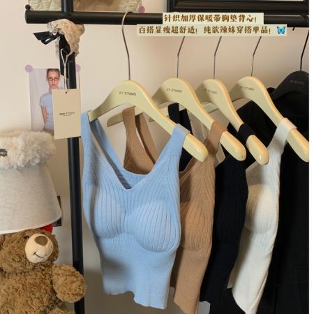 FA47144# 秋冬保暖针织吊带背心v领内搭打底带胸垫修身显瘦上衣  服裝批發女裝批發服飾貨源