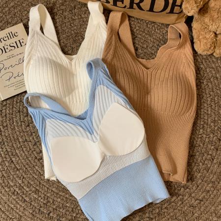 FA47144# 秋冬保暖针织吊带背心v领内搭打底带胸垫修身显瘦上衣  服裝批發女裝批發服飾貨源