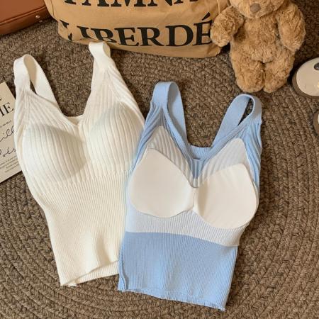 FA47144# 秋冬保暖针织吊带背心v领内搭打底带胸垫修身显瘦上衣  服裝批發女裝批發服飾貨源