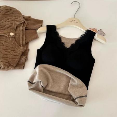 FA47145# 羊绒蚕丝聚拢杯发热背心长款无痕内搭固定胸垫保暖上衣女士  服裝批發女裝批發服飾貨源