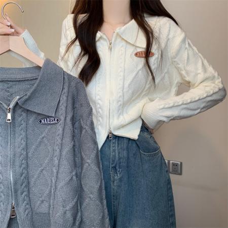 FA47149# 新版韩风早秋设计感拉链翻领毛衣开衫  服裝批發女裝批發服飾貨源