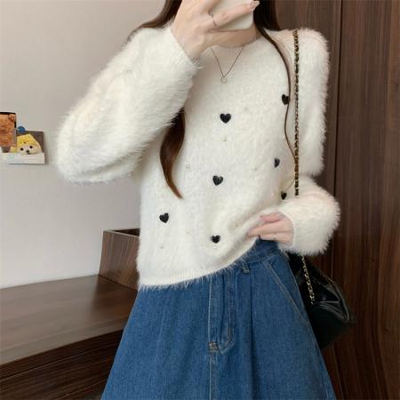 FA47154# 新版韩风设计感水貂绒立体爱心针织衫短款毛衣  服裝批發女裝批發服飾貨源