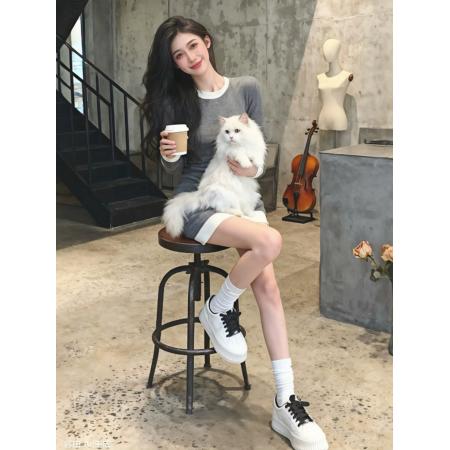 FA47161# 学院风灰色假两件修身收腰包臀短裙巨好看的早秋连衣裙女新款  服裝批發女裝批發服飾貨源