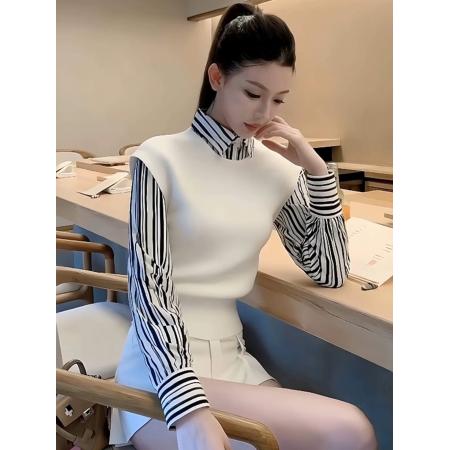 FA47162# 白色翻领针织衫叠穿马甲女新款巨好看早秋季穿搭韩系漂亮上衣  服裝批發女裝批發服飾貨源