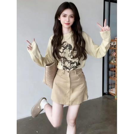 FA47163# 杏色连衣裙女秋季新款轻奢小众不撞款裙子御姐气质穿搭套装  服裝批發女裝批發服飾貨源