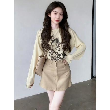 FA47163# 杏色连衣裙女秋季新款轻奢小众不撞款裙子御姐气质穿搭套装  服裝批發女裝批發服飾貨源