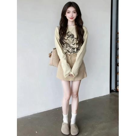 FA47163# 杏色连衣裙女秋季新款轻奢小众不撞款裙子御姐气质穿搭套装  服裝批發女裝批發服飾貨源